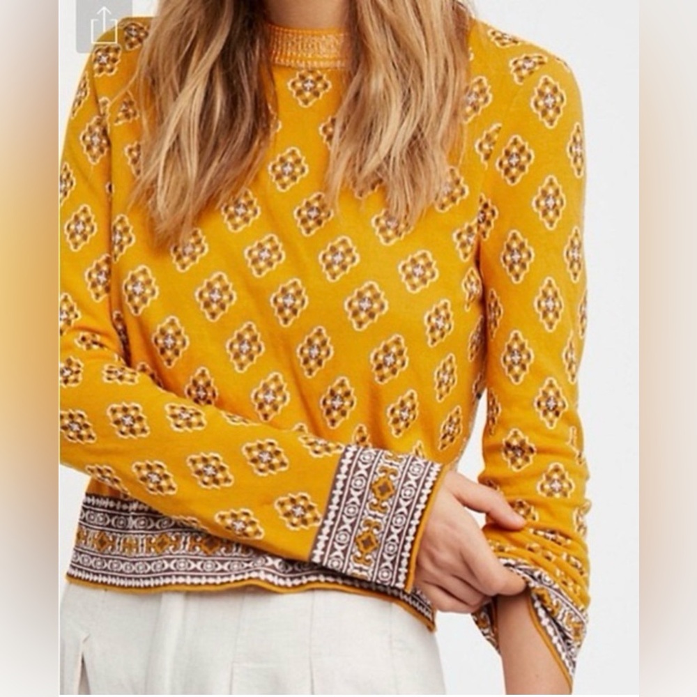 Free People Gold Long Sleeve Crop Blouse